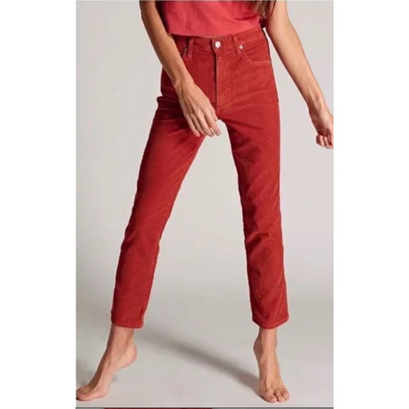 AMO The Chloe Rust Red Corduroy Straight Leg Crop Pant Trousers Washed Red 26 - Picture 14 of 14